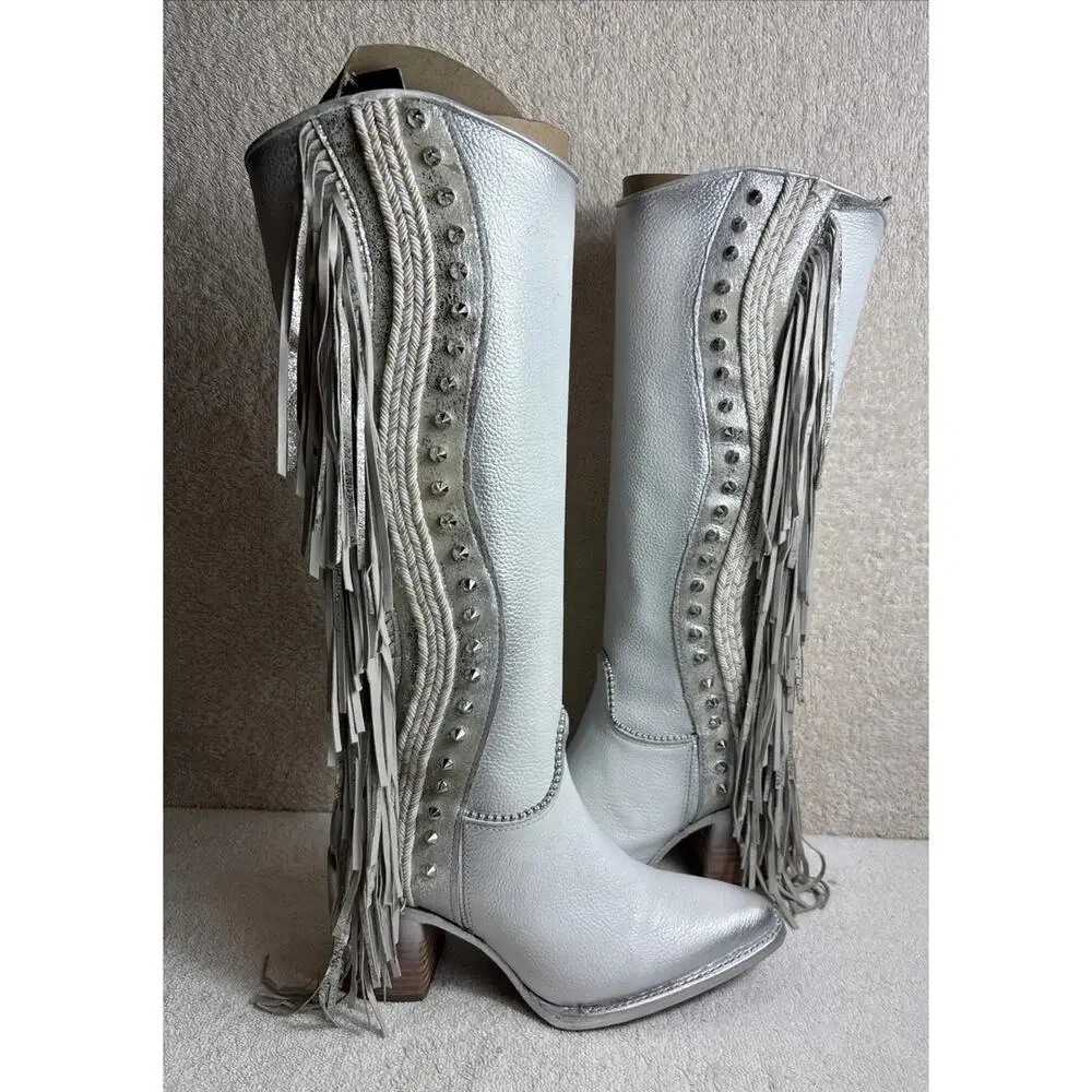 Cuadra Women's Tall Boot White Leather Side Zipper Size 6 M
